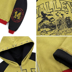 Valley Dreams <b>Men</b> Hoodie Raglan Sleeve Zip-Up Fleece Casual Hooded <b>Sweatshirt</b> <b>Black</b> Yellow Red 100% Cotton Winter Wear Hoodies - Product Image 6