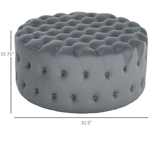 Sgabello Ottomano Rotondo Grigio Scuro con Rivestimento Effetto Velluto, Design Trapuntato a Bottoni e Seduta Imbottita per Casa o Ingresso - Product Image 3