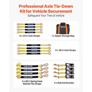 Kit de Correas de Amarre para Remolques, Resistencia a la Rotura de 10009 Libras, Carga de Trabajo de 3333 Libras, con Trinquete y Calzo para Ruedas, para Remolques de Tipo Eje de Automóviles - Product Image 2