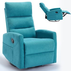 Poltrona Reclinabile Manuale in Tessuto Blu con Funzione Dondolo e Girevole per Soggiorno - Product Image 4