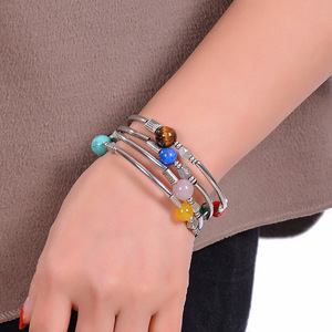 Hemasa Fashions Trendy Elegant Multilayer <b>Silver</b> Tone Cat's Eye Stone Women's <b>Bracelet</b> Featuring Colorful Decorative <b>Beads</b> - Product Image 4