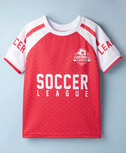Maillot de football pour enfants à manches courtes, rouge et blanc, respirant, séchage rapide, antibactérien, 100% polyester, vêtements de sport pour enfants, tenue d'équipe - Product Image 3