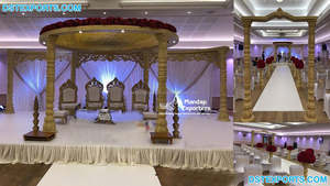 Boda tradicional FRP Kalyan Mandap Decor Tamil Wedding Event Mandap con Floral South Wedding Golden Mandaps Leicester Canada - Product Image 5