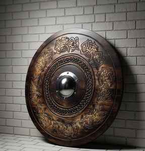 Escudo Medieval de Madera, Listo para la Batalla, Escudo Redondo de Metal Medieval, Época Vikinga, Edad Media, Escudo Redondo Vikingo Marrón Deportivo - Product Image 1