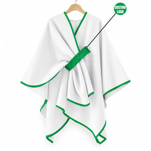 Cosh International Sorority Sisterhood <b>White</b> Green Trim Asymmetric Poncho Cape V-Neck Sweater Long <b>Cloak</b> Breathable - Product Image 1
