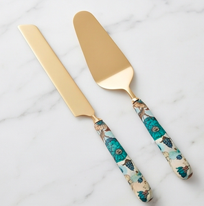 Juego de Cuchillo y Servidor para Pastel con Diseño Floral, Cubiertos Metálicos en Tono Dorado, Utensilios para Servir en Bodas, Aptos para Lavavajillas - Product Image 1