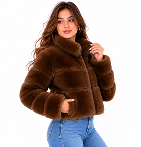 Veste en fausse fourrure pour femme, manteau Teddy marron, vêtement d'extérieur en peluche pour l'hiver, doux et chaud, longueur courte, coupe régulière, fermeture éclair - Product Image 2