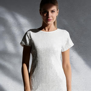 Vente flash sur la robe t-shirt courte à sequins blancs pour femme Temu, robe décontractée pour soirée ou cocktail. - Product Image 4