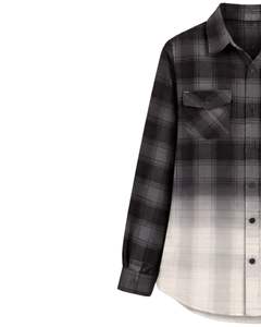 Chemise en flanelle à carreaux ombrés noirs pour femme, manches longues, boutonnée, décontractée, avec deux poches poitrine, automne-hiver - Product Image 3