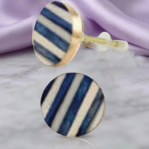 Bouton et poignée de meuble ronds en métal et résine, design moderne rayé bleu et blanc, pour armoire, tiroir, penderie, installation facile - Product Image 1