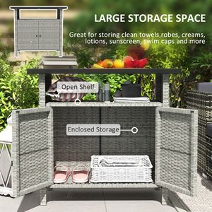 Armadietto porta asciugamani da esterno in vimini intrecciato con 2 ante e ripiano - Grigio - Product Image 4