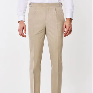 Pantalon de Costume Décontracté Plissé Extensible Taille Haute Coupe Slim Grande Taille pour Hommes en Tissu Peigné avec Logo Personnalisé – Vente en Gros - Product Image 1