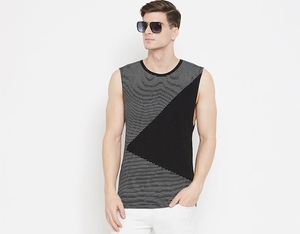 Men's Geometric Pattern Knitted Sleeveless Tank Top O-Neck Color Blocked Casual Style - Product Image 1