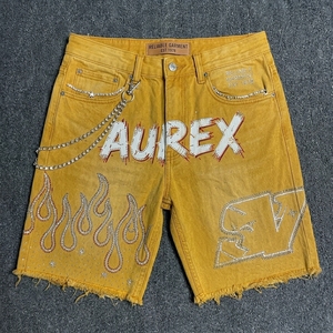 Custom <b>Men's</b> Summer Streetwear Set Cropped T Shirt Shorts <b>Studded</b> Acid Wash 100% Cotton Screen Printed Outfit - Product Image 4