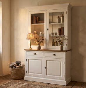 Modern Eco-Friendly Durable Dominic Cabinet Premium Solid Pine Wood 4-Door <b>Sideboard</b> Glass Display Shelves Contemporary Room - Product Image 3