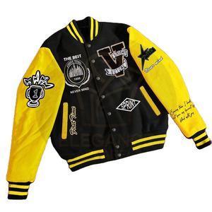 เสื้อแจ็กเก็ตบล็อกสีขนาดใหญ่พิเศษสำหรับผู้ชายเสื้อแจ็คเก็ตเบสบอลผ้าปะติดสไตล์มหาวิทยาลัย - Product Image 1