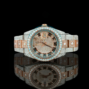 Reloj de Cuarzo Analógico de Acero Inoxidable con Incrustaciones de Diamantes de Lujo, 40 mm, Números Romanos, Botón de Presión, Cierre Oculto, Correa de 20 mm, Zafiro - Product Image 1
