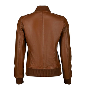 Classical Varsity Style Leather Jacket Women - Casual Fashion Windbreaker Moto Biker Genuine Leather Bomber Jacket Women - Product Image 2