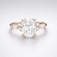 Bague de fiançailles ovale en moissanite synthétique Elvoragems, certifiée IGI, style vintage, grappe en or rose 14 carats, alternative au diamant pour mariée