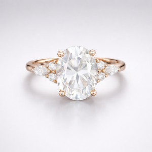 แหวนหมั้นเพชรโมอิสซาไนต์ทรงรี Elvoragems รับรองโดย IGI แหวนแต่งงานแบบวินเทจประดับเพชรคลัสเตอร์สีโรสโกลด์ แทนเพชรแท้ ทอง 14K/18K - Product Image 1