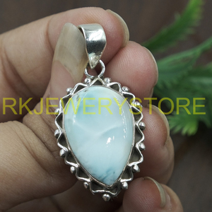 จี้ลาริมาร์ธรรมชาติ เงินแท้ 925 ทำมือ รูปทรงหยดน้ำ เครื่องประดับดีไซน์โบโฮ ของขวัญสำหรับผู้หญิง หินจากมหาสมุทร - Product Image 6