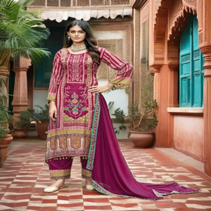 Muselina de colección Premium con impresión digital y trabajo de espejo Fabricante y proveedor de trajes Salwar de Surat - Product Image 1