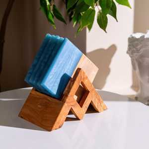 Wooden Rectangle Modern Eco-Friendly Coaster Holder Set Blue <b>Drink</b> Coasters Table Mat <b>Rack</b> for Home Cafe - Product Image 1