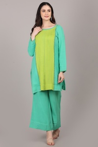 Ensemble 2 pièces pour femme, couleur verte, style royal, avec plis sur le devant et décorations de perles, tenue élégante pour femme - Product Image 6