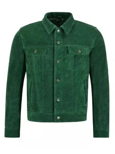 เสื้อแจ็คเก็ตหนังกลับสีเขียวสำหรับผู้ชายสไตล์ Trucker - Product Image 1