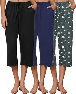 Lot de 3 pantalons de pyjama capri pour femme 2026, pantalons de détente à ourlet volanté, bas de pyjama à cordon de serrage avec poches - Product Image 3