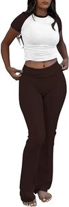 Pantalon de survêtement taille haute à jambes larges et haut court de yoga à manches courtes pour femme, ensemble de sport uni avec taille élastique - Product Image 2