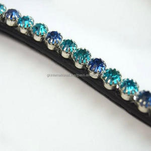 Équipement de cheval fait à la main produits équestres toutes tailles en cuir cheval sourcil bande avec cristaux ronds multicolores méga bling - Product Image 2