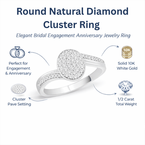 Anillo de Oro Blanco de 10K con 1/2 TCW de Diamantes Naturales Redondos Reales para Mujer |   Anillo de Joyería Elegante para Compromiso, Boda o Aniversario - Product Image 5