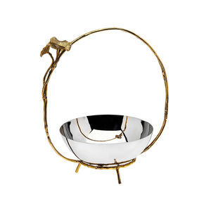 Elegante Tazón Decorativo de Metal Plateado Ecológico de Diseño Moderno con Asa, Decoración Premium para el Hogar - Product Image 1