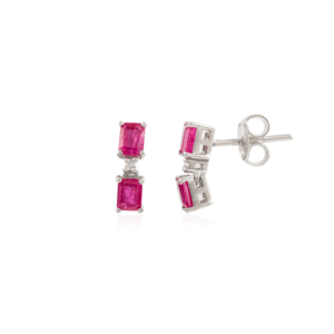 Nuevos pendientes colgantes de diseño simple con rubí natural de corte octogonal y diamantes redondos para uso diario, joyería fina al por mayor. - Product Image 3