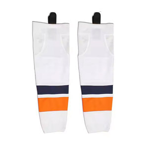 White <b>Knee</b> <b>High</b> Basketball <b>Socks</b> With Navy And Orange Stripes Breathable Knitted For Adults - Product Image 1