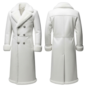 Men's Long Genuine Leather <b>Coat</b> With Faux Fur Collar And Cuffs Double Breasted <b>Winter</b> Overcoat Formal Style <b>Thick</b> Windproof - Product Image 1