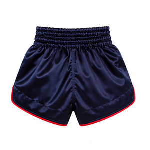 Pantalones Cortos de Boxeo para Hombre, Color Azul Marino Satinado, Cintura Alta, Cierre Elástico, Transpirables, Casuales, de Color Sólido, con Logotipo Frontal Personalizado - Product Image 2