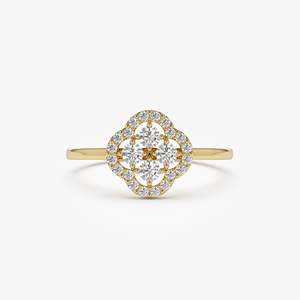 แหวนเงินแท้ 925 ชุบทอง 14k ประดับโมอิสซาไนต์ทรงกลม ดีไซน์รูปโคลเวอร์ แหวนแต่งงานสุดหรู - Product Image 4