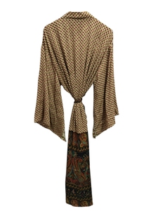 ชุดคลุมยาวระดับข้อเท้า ผ้าไหมหลากสี ชุดนอน ชุดคลุมสไตล์อินเดีย วินเทจ ผ้าไหมซารีรีไซเคิล คิโมโน - Product Image 4