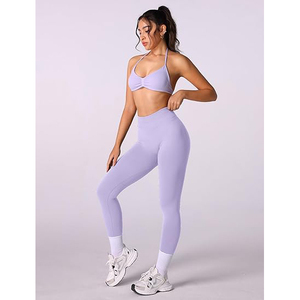 Ensemble de yoga au design interactif pour femmes, soutien-gorge de sport respirant en tricot, leggings sculptants taille haute, séchage rapide, mélange de nylon et de spandex - Product Image 3