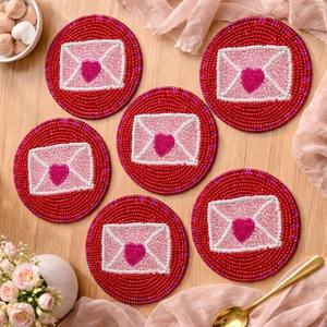 Posavasos de Corazón Rosa con Cuentas Hechos a Mano, Regalo Festivo de San Valentín para Ella, para Cocina y Decoración del Hogar - Product Image 3