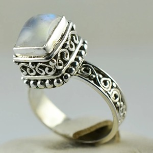 Rainbow Moonstone <b>Ring</b> 925 Sterling <b>Silver</b> Handmade <b>Statement</b> Promise <b>Ring</b> for Women Boho Cushion June Birthstone Jewelry - Product Image 3