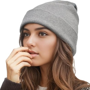 Gorro de Punto Jacquard Grueso de Lana 100% Unisex, Gorros de Invierno con Logotipo Personalizado, Estilo Vintage Negro, Tejido, para Playa, Venta al por Mayor - Product Image 1