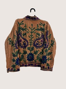 Veste en velours brodée florale bohème, col mandarin, manches longues, grande taille, vêtements d'extérieur décontractés pour adultes, automne - Product Image 2