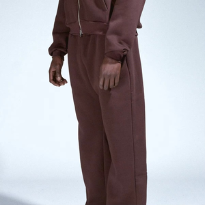 Survêtement à capuche zippé marron pour homme, couleur unie, décontracté, avec poches latérales, en coton respirant - Product Image 5