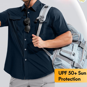 Camisas de pesca elegantes de tela para hombre, transpirables, de algodón y spandex, ropa deportiva para hombre. - Product Image 5