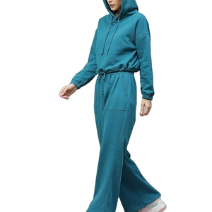 Conjunto deportivo de dos piezas para mujer, sudadera con capucha de forro polar y pantalones de chándal, manga larga, informal, para gimnasio, entrenamiento y deporte. - Product Image 2