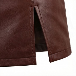 Jupe crayon mini en similicuir taille haute pour femme avec fente latérale, couleur unie, design brillant, à porter toute l'année - Product Image 6