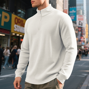 Suéter de Punto para Hombre, Color Azul Marino, 100% Lana, con Cierre de Cremallera 1/4, Manga Larga, Color Sólido, para Otoño - Product Image 6